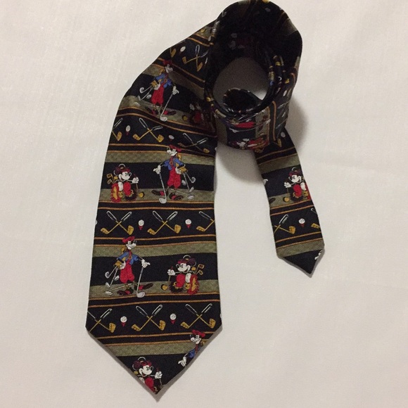 Mickey Mouse Goofy Pluto Golfing Silk Necktie Tie - Picture 6 of 7